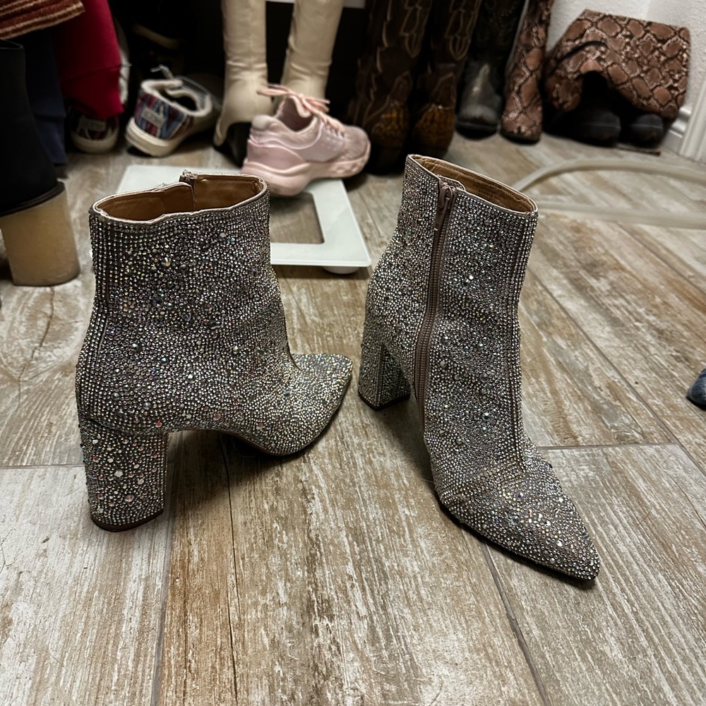 Betsy Johnson Rhinestone booties for sale. Size 7.5 worn about 4 times.